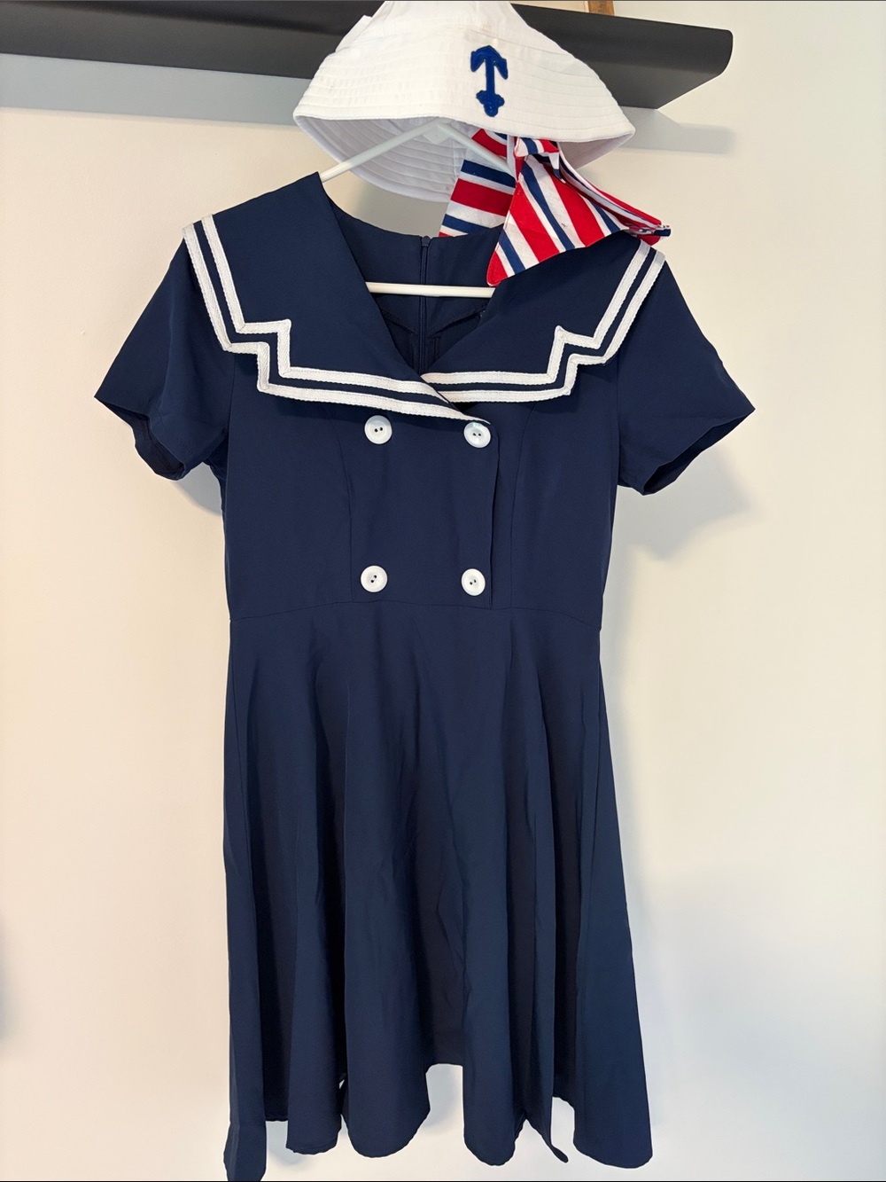 Women Navy Sailor-Style Girls Dress with White Trim
